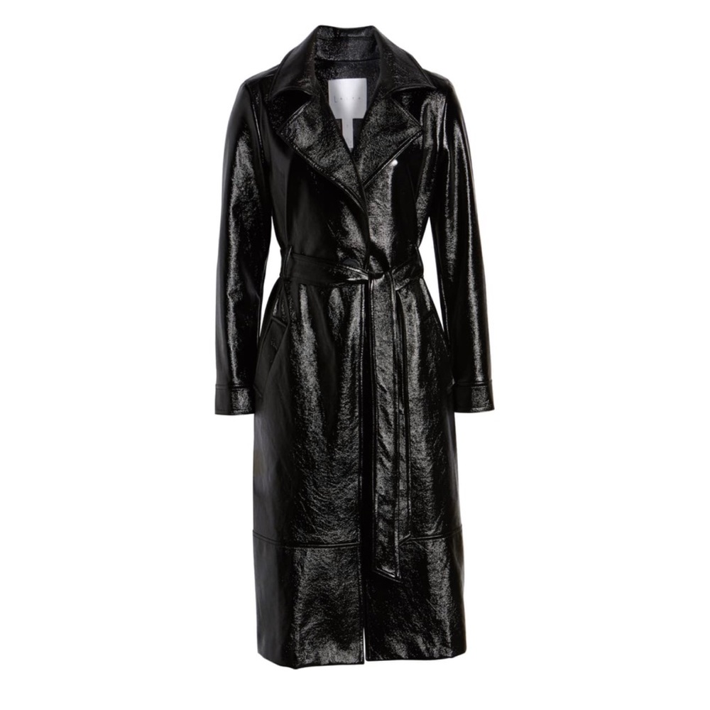Leith Black Patent Trench Coat